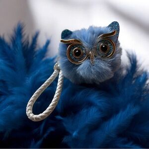 Blue Owl Keychain with White Strap